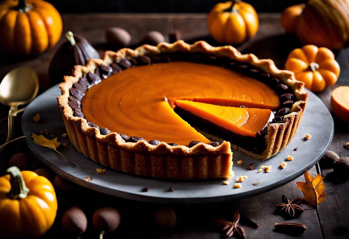Recette de tarte à la courge butternut et chocolat vegan : saveurs automnales