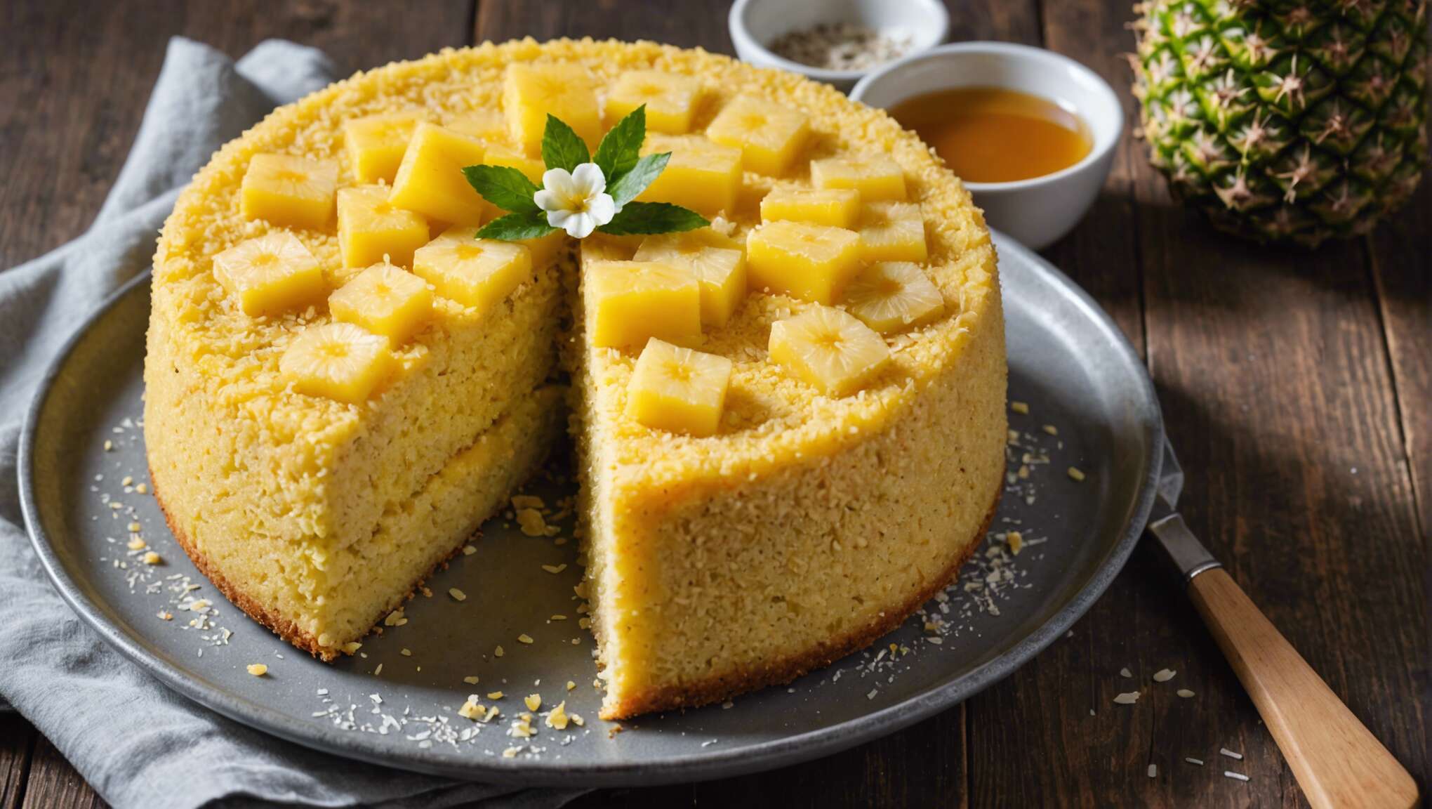 Gâteau à la semoule de millet, ananas et coco : recette vegan sans gluten