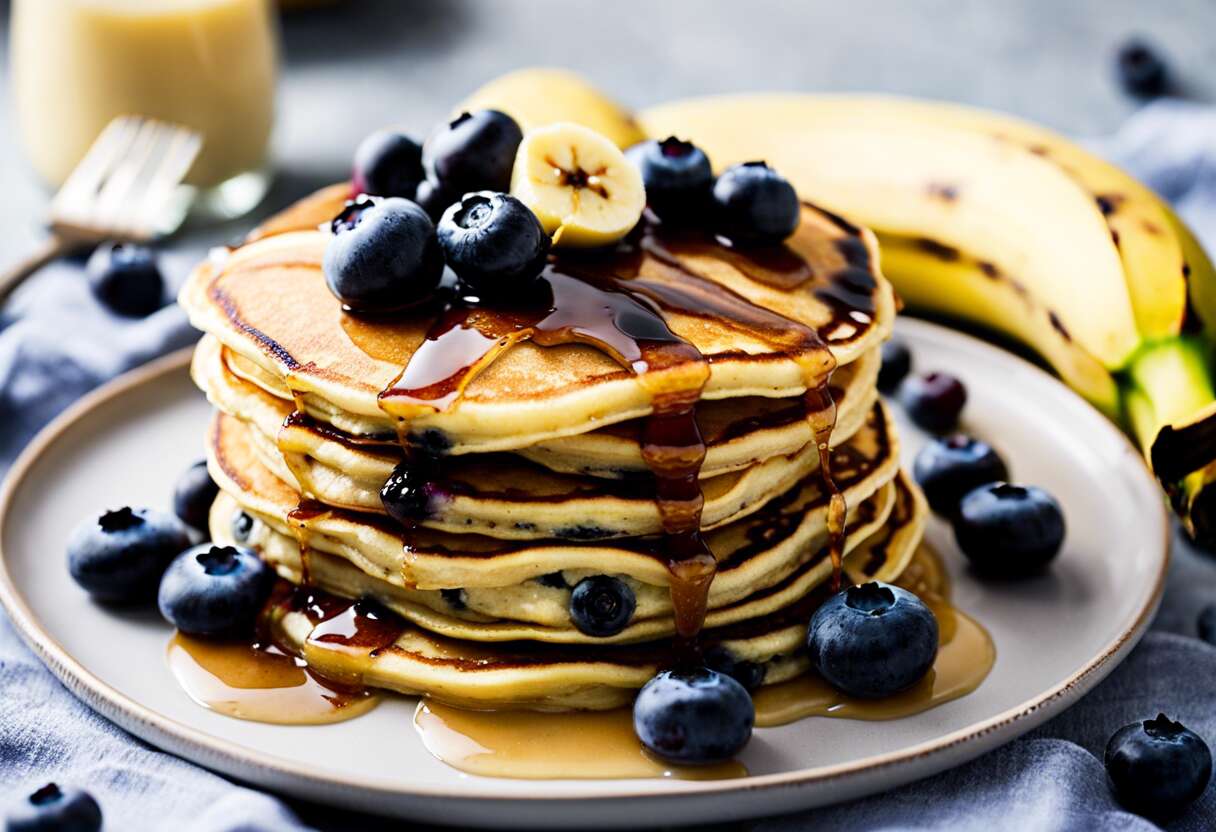 Recette facile de pancakes à la banane et myrtilles – Dégustez en 2024 !