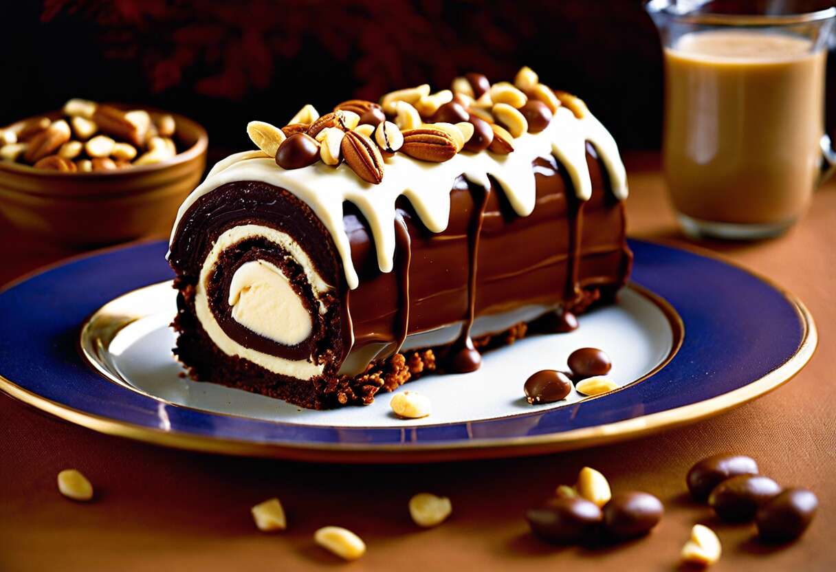 Recette de bûche de Nouvel An façon Snickers à la cacahuète