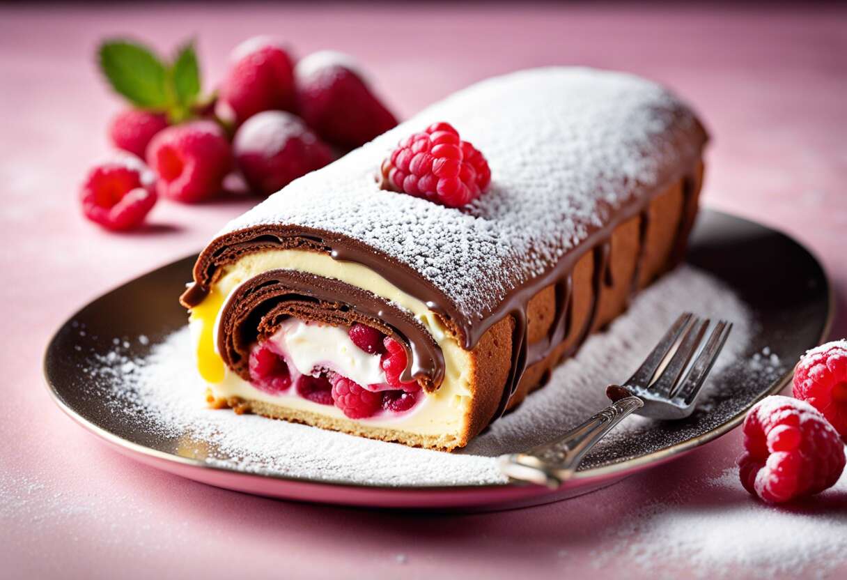 Bûche roulée chocolat au lait et framboises : la recette gourmande