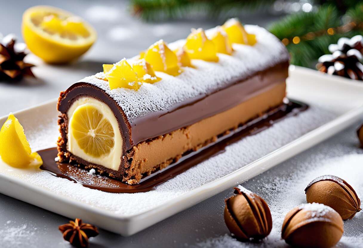 Bûche de Noël marrons et yuzu : recette gourmande