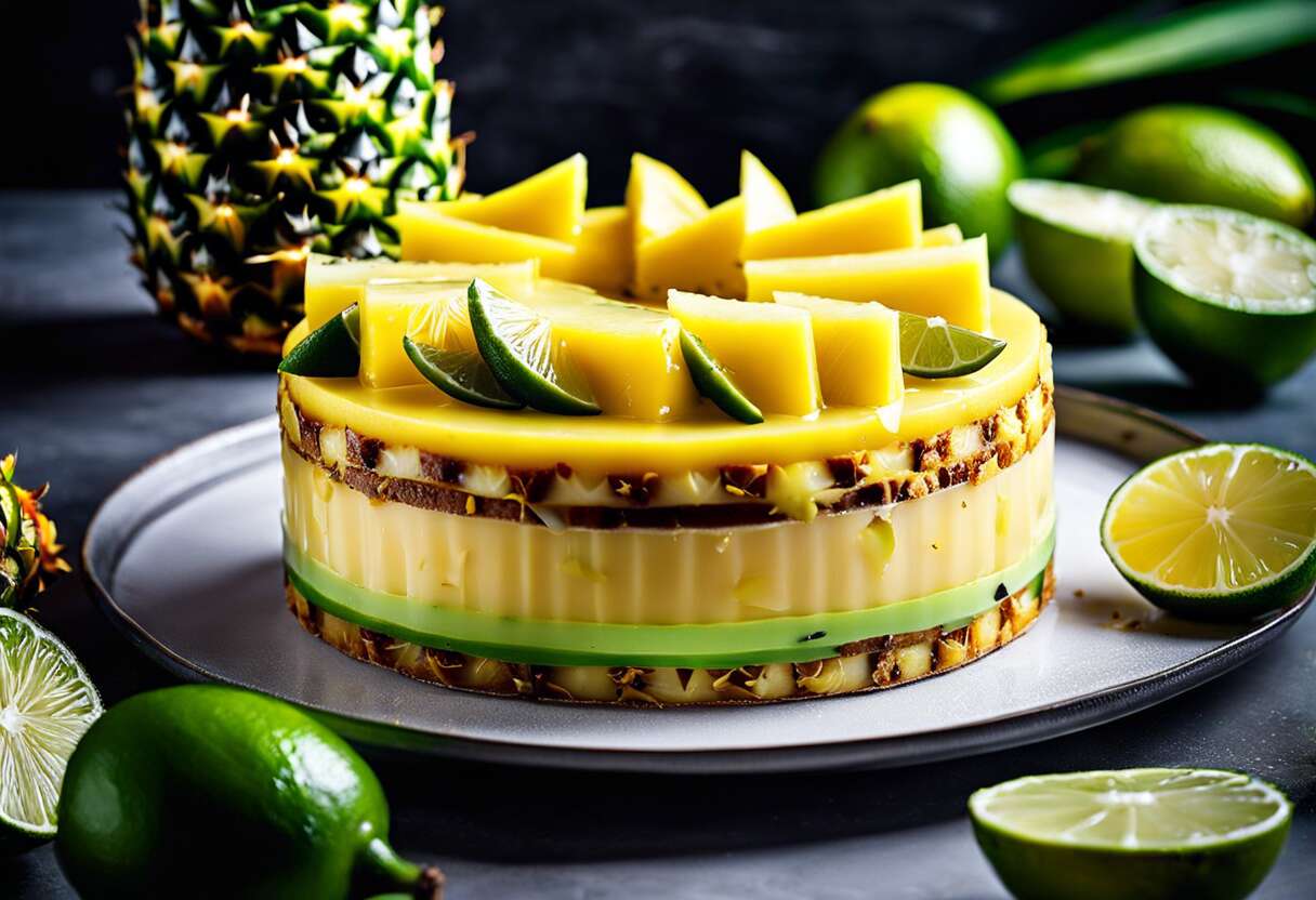 Entremets exotique : ananas, vanille et citron vert
