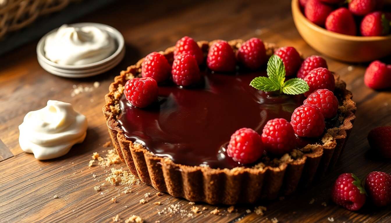 Recette de tarte au chocolat et framboises