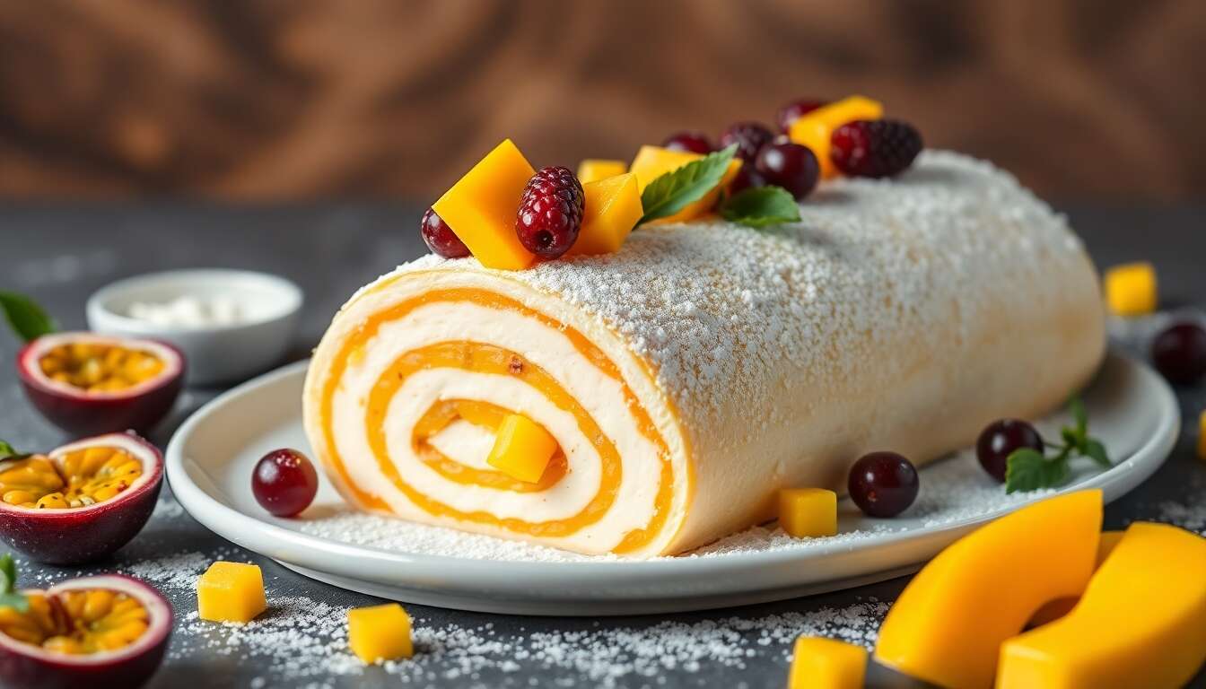 Recette de bûche passion, mangue et noix de coco