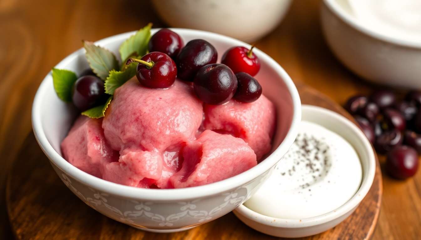 Recette de sorbet au rooibos et aux cerises avec fromage blanc