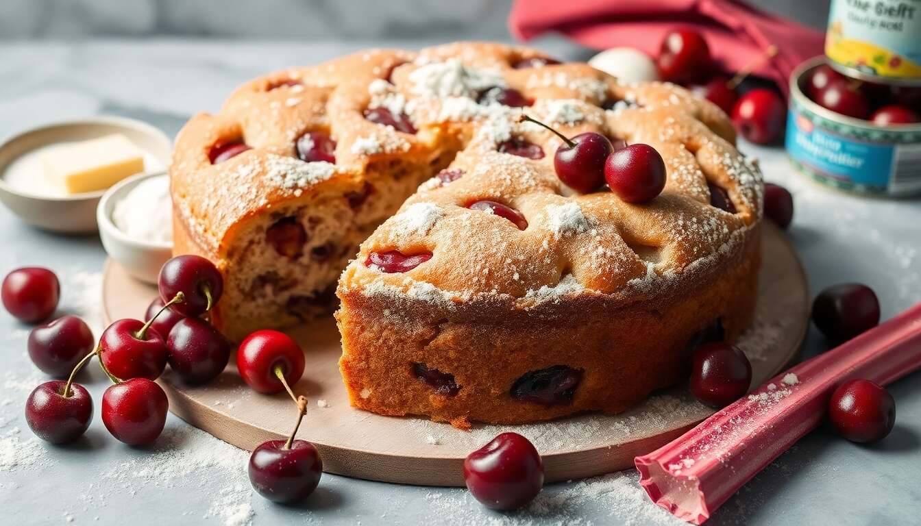 Cake rhubarbe et cerises : une recette délicieuse
