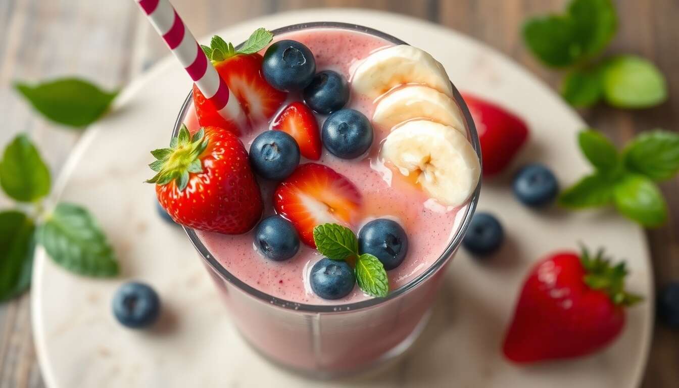 Smoothie Fraises, banane et Myrtilles : recette Gourmande