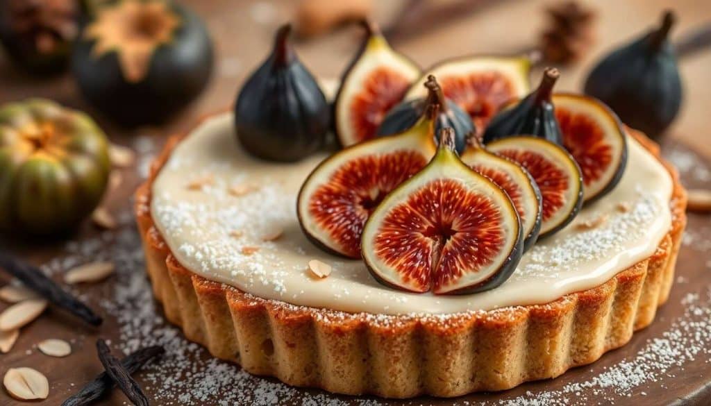 Tarte automnale aux figues fraîches, amande et ganache vanille