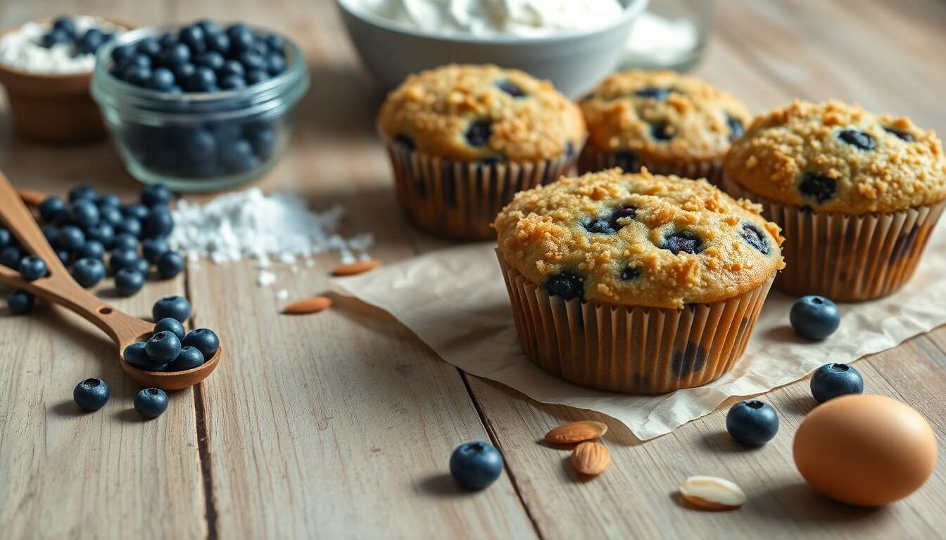 Muffins aux myrtilles avec craquelin croustillant : recette délicieuse