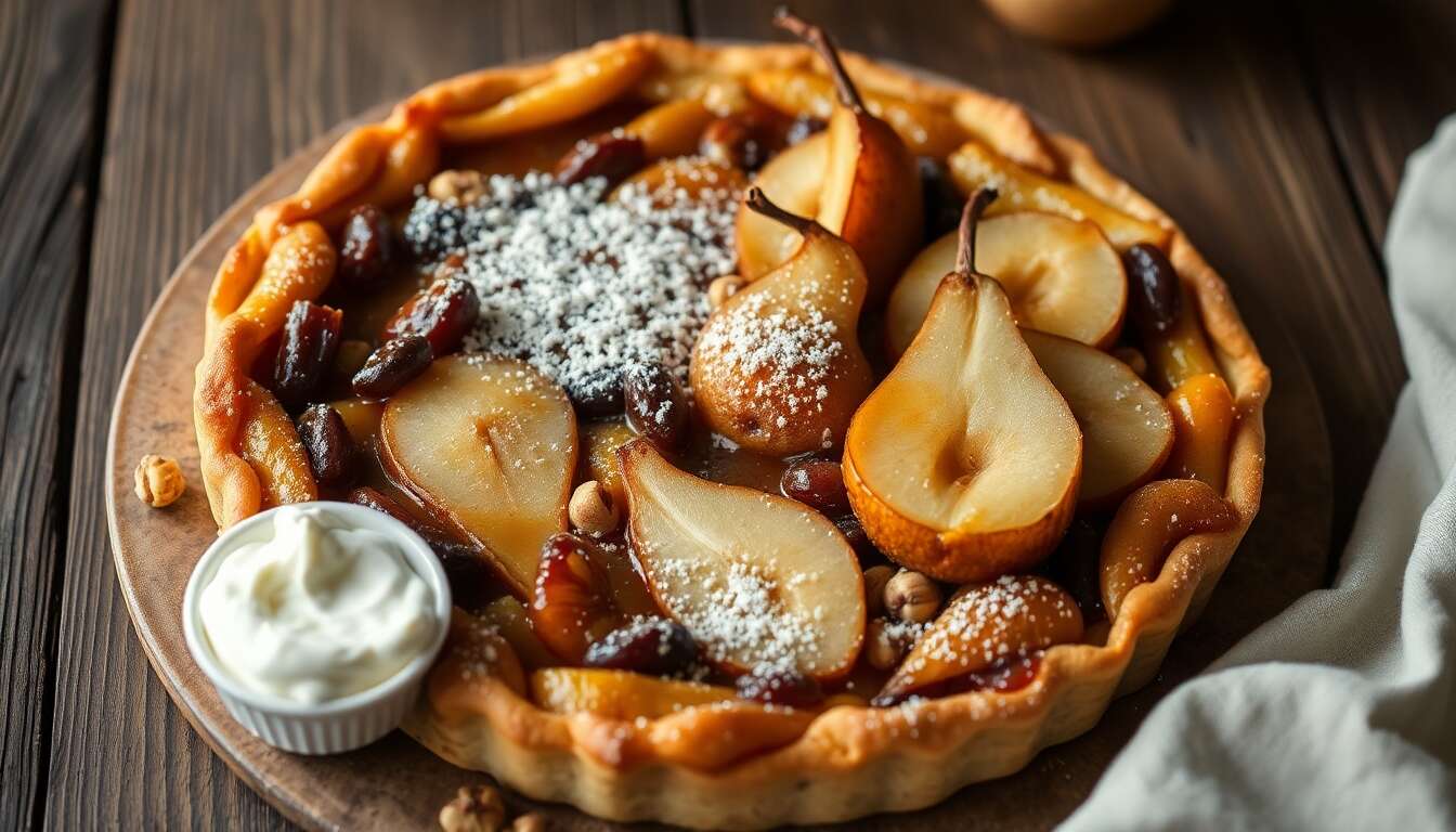 Tarte Automnale : poire, datte et Noisette