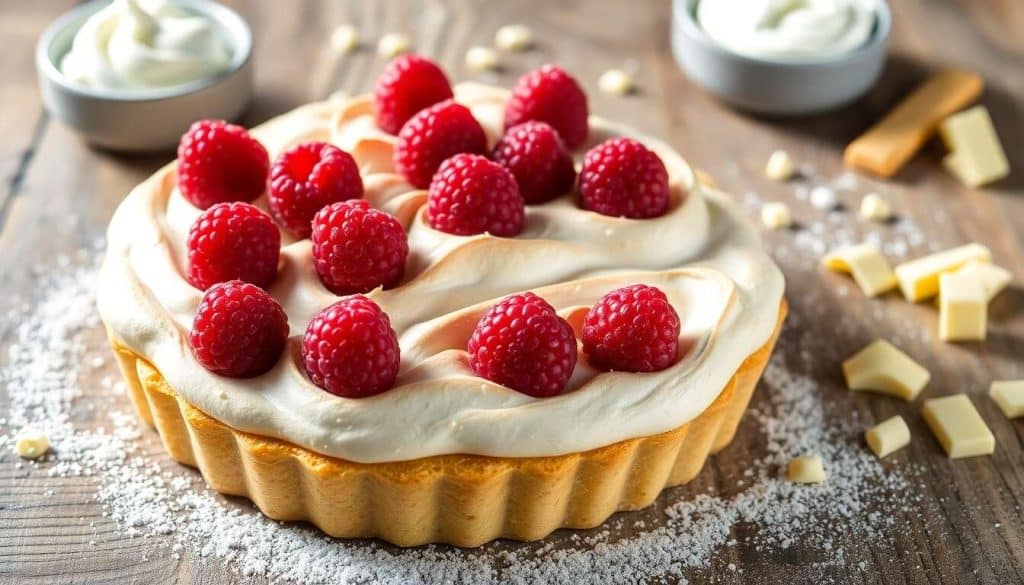 Recette de tarte framboises et chocolat blanc meringuée