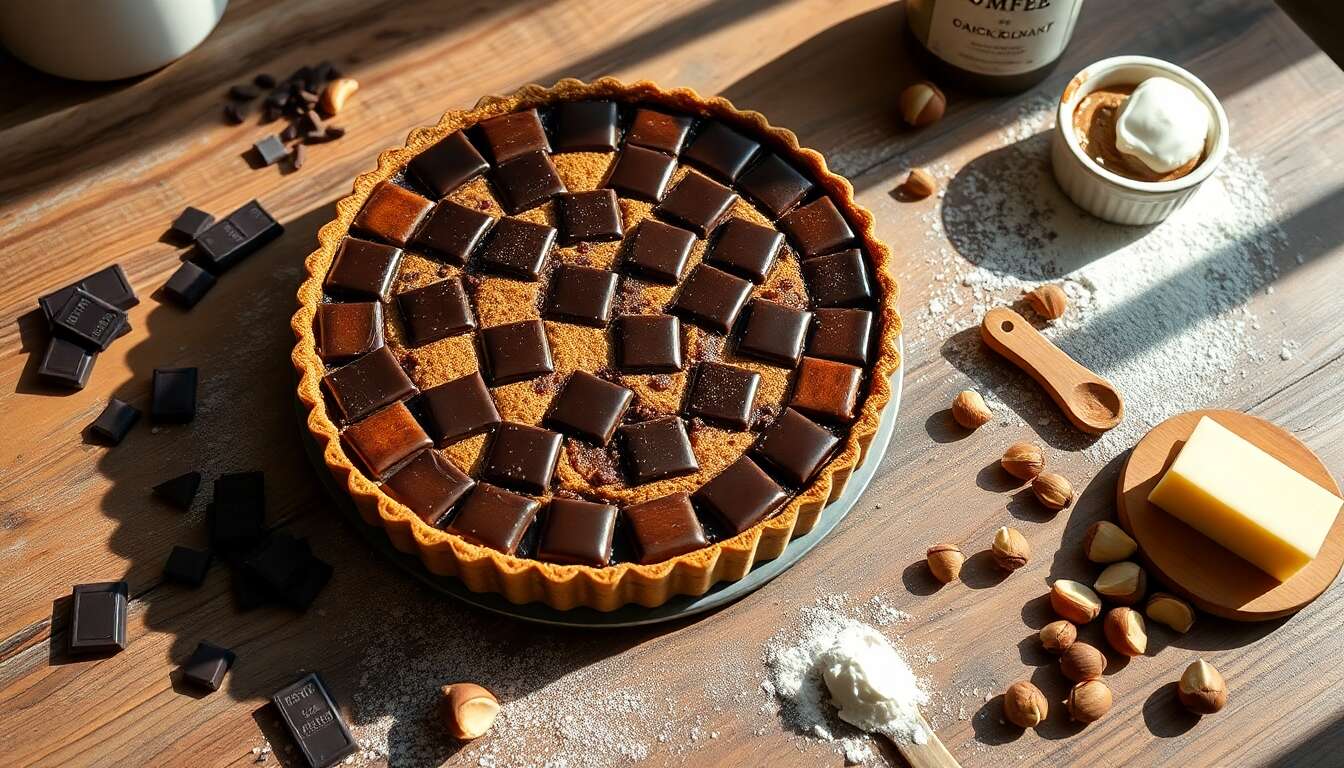 Tarte damier au chocolat, café et praliné noisette : la recette gourmande