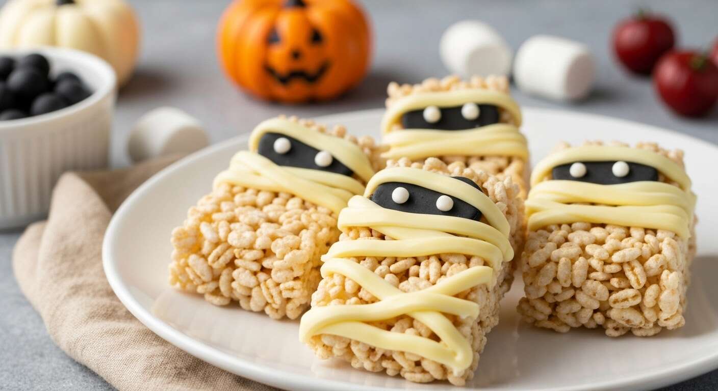 Momies de riz soufflé au chocolat blanc pour Halloween