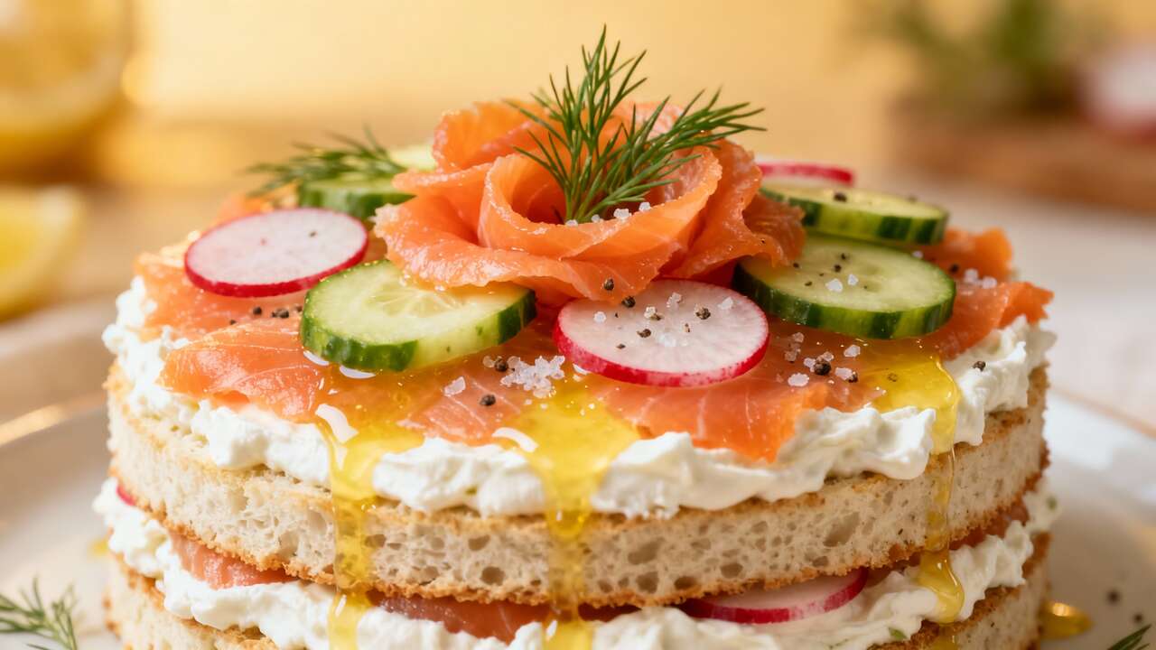 Sandwich Cake Saumon Fumé et Crudités : recette Savoureuse