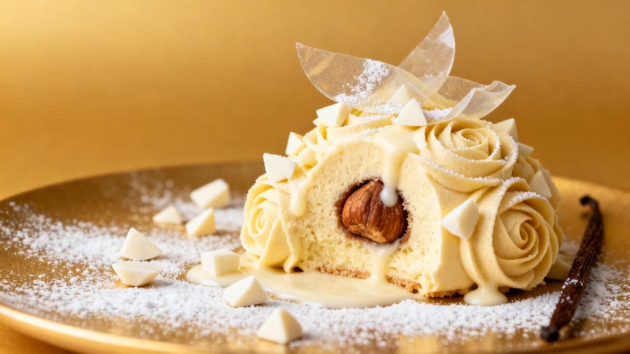Roses des Neiges : mousse Vanille et Cœur Noisette