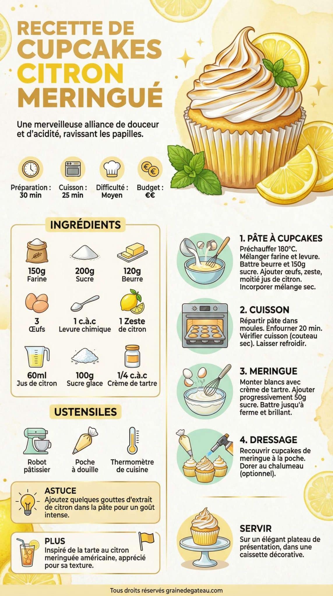 Infographie de la recette Recette de cupcakes citron meringu&eacute;