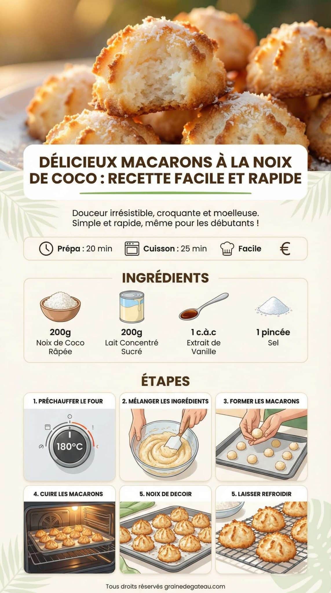 Infographie de la recette Délicieux Macarons à la Noix de Coco : recette Facile et Rapide Infographie de la recette Délicieux Macarons à la Noix de Coco : recette Facile et Rapide