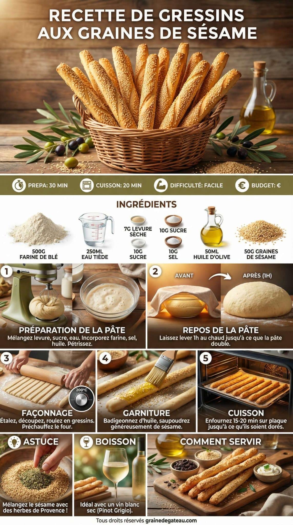 Infographie de la recette Recette de gressins aux graines de s&eacute;same