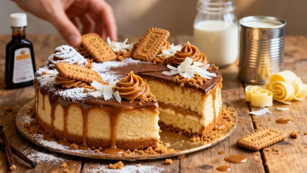 Gâteau de Noël sans moule : vanille, caramel et spéculoos