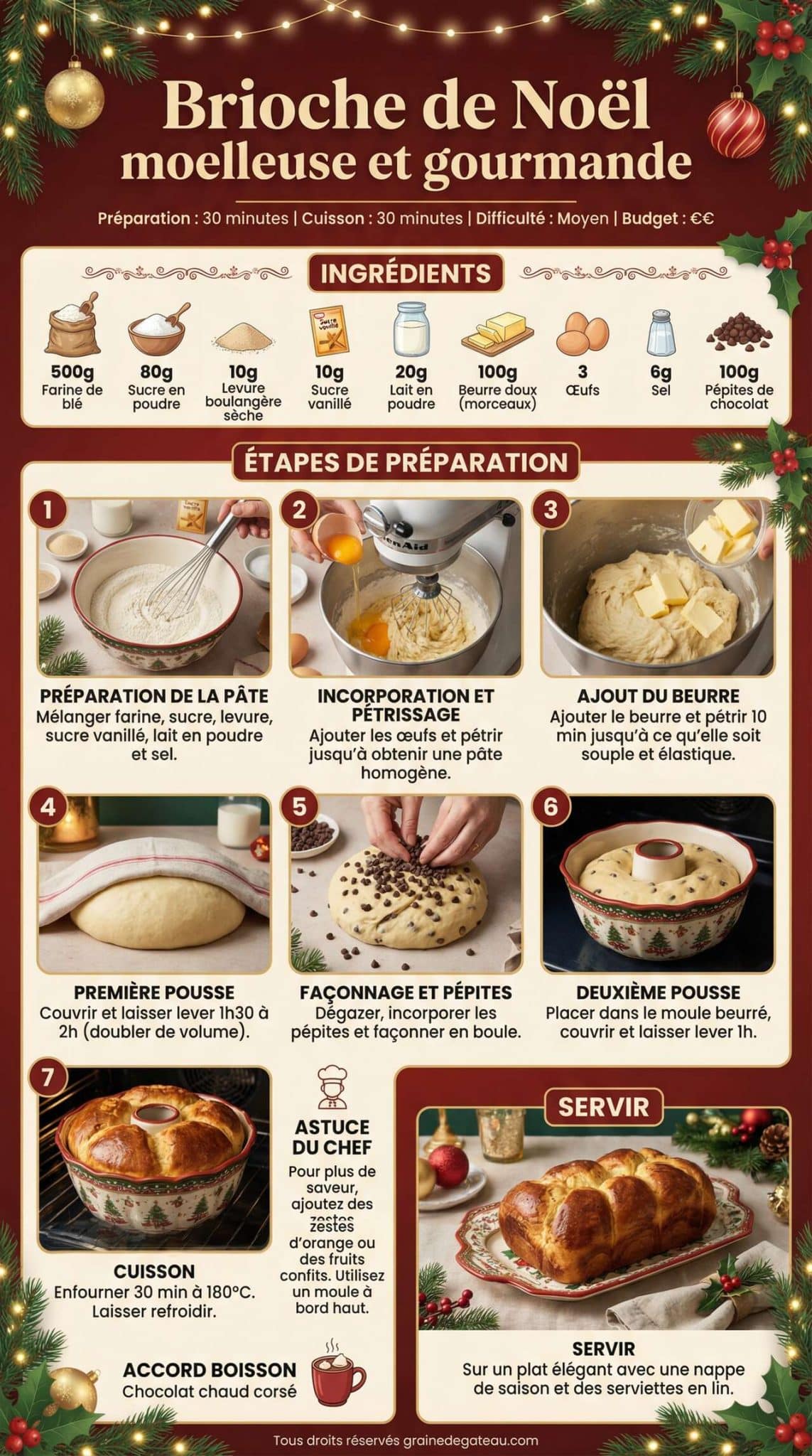Infographie de la recette Recette de la Brioche de No&euml;l moelleuse et gourmande