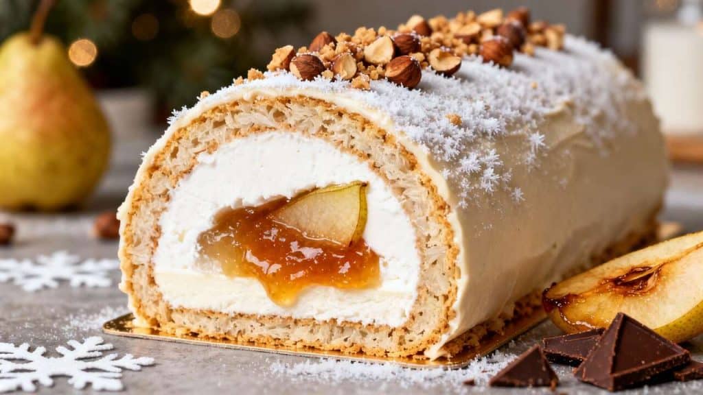 Bûche Poire Vanille Noisette : recette Gourmande pour Noël