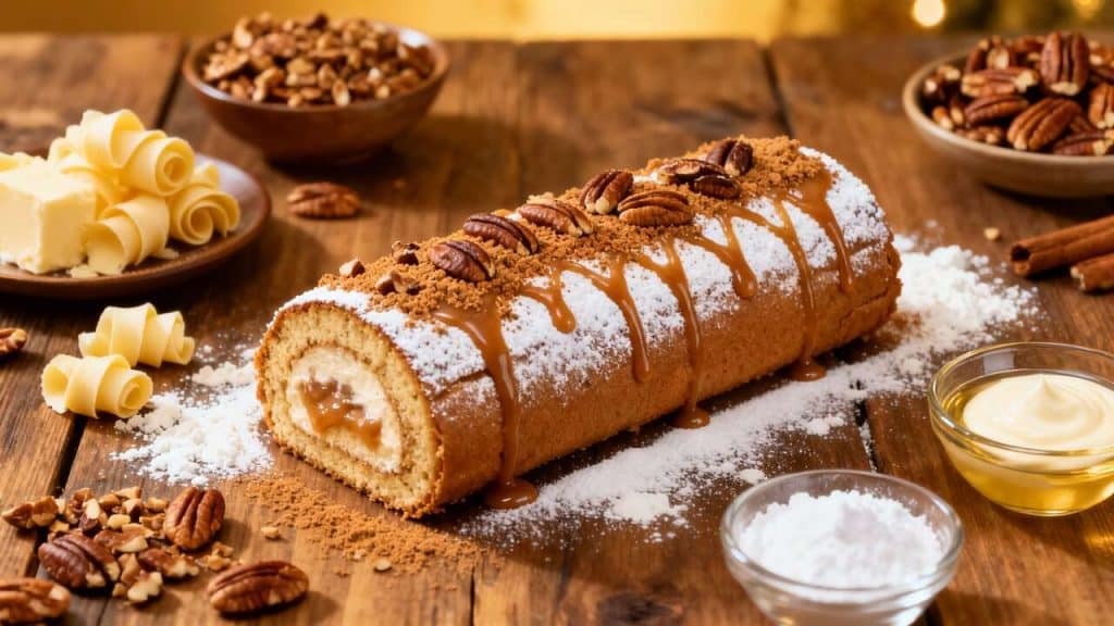 Bûche caramel pécan : recette gourmande et festive