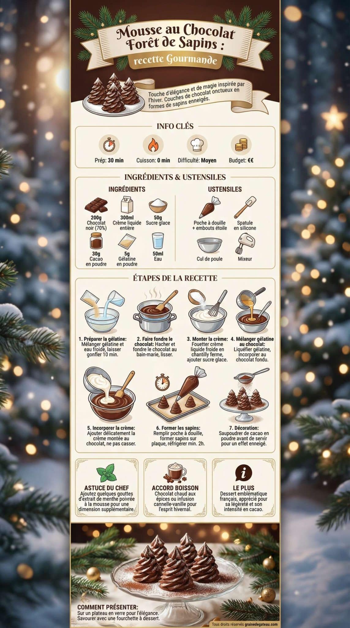 Fiche recette Mousse au Chocolat For&ecirc;t de Sapins : recette Gourmande