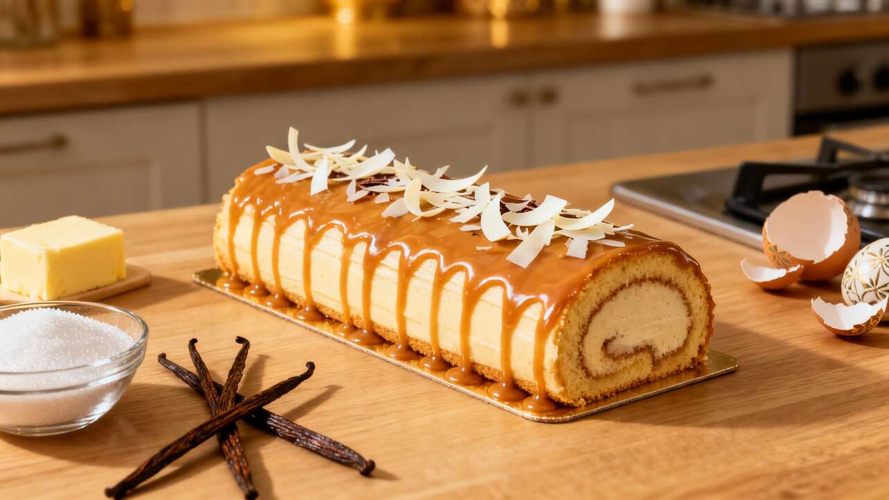 Bûche vanille caramel : la recette gourmande d'Encore Un Gâteau