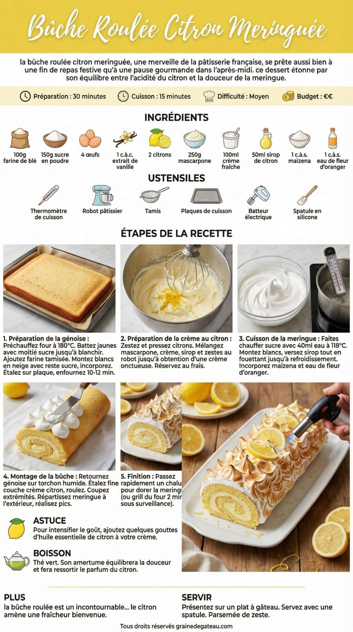 Fiche recette Recette B&ucirc;che Roul&eacute;e Citron Meringu&eacute;e