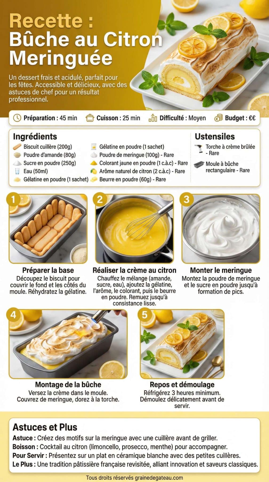 Fiche recette Recette : b&ucirc;che au citron meringu&eacute;e