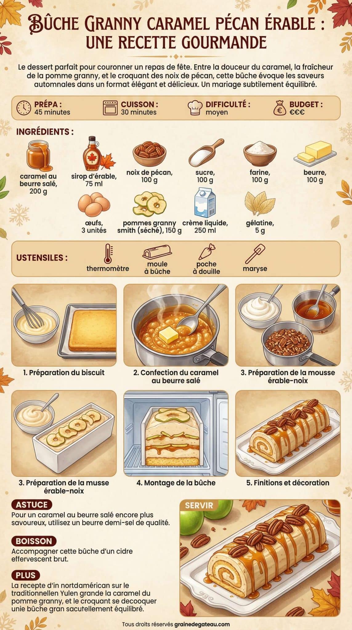 Fiche recette B&ucirc;che Granny Caramel P&eacute;can &Eacute;rable : une recette gourmande