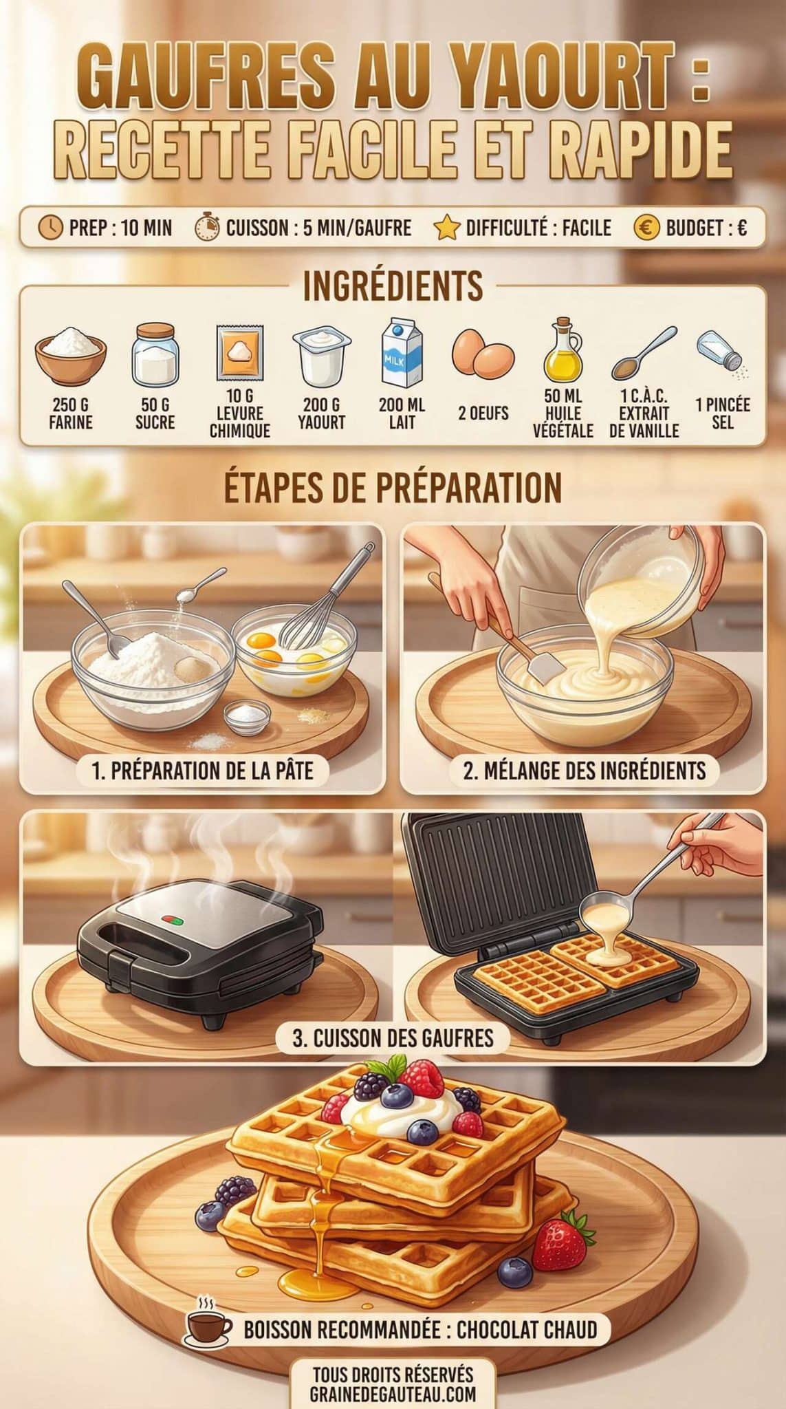 Fiche recette Gaufres au Yaourt : recette Facile et Rapide Fiche recette Gaufres au Yaourt : recette Facile et Rapide