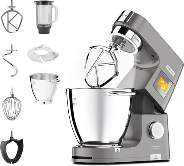 Kenwood Titanium Chef Pâtissier XL KWL90.034SI, Robot Pâtissier Multifonction avec Bol de 7L, 1400 W, Argent & Hachoir de Boucher pour Robot Métal Aluminium Brossé 25 x 16 x 25 cm