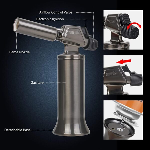 Sondiko Chalumeau Au Butane, Chalumeau Rechargeable à Grande Flamme En MéTal, De Qualité SupéRieure, Et RéSistante Au Vent Pour La Cuisine, Le Barbecue, La Soudure(Gaz Butane Non Inclus)