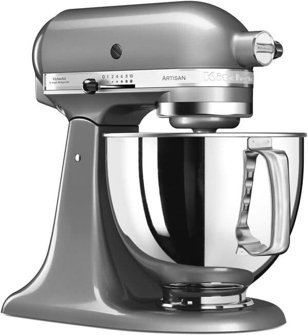 KitchenAid Robot Pâtissier - Artisan - Robot cuisine multifonctions à tête inclinable - Batteur avec 3 accessoires et Bol inox de 4,8 L - Gris argent