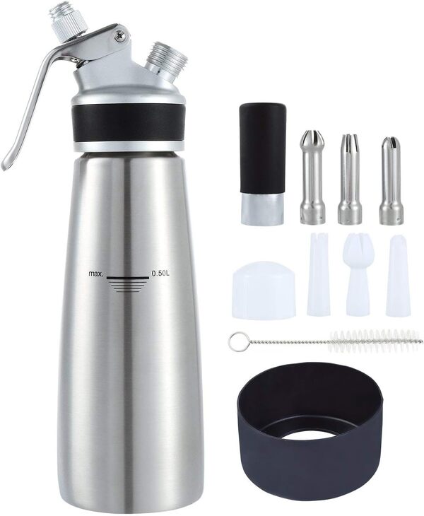 Siphon à Crème INOX Siphon Chantilly Syphon Cuisine 500ml Acier Inoxydable (Non Compris Cartouches)