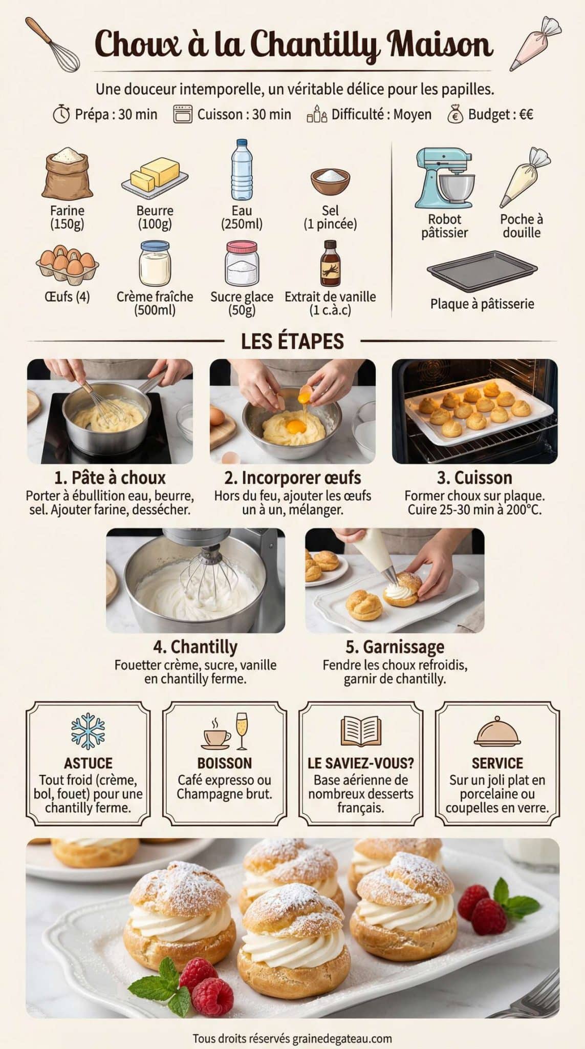 Fiche recette Recette de choux &agrave; la chantilly maison