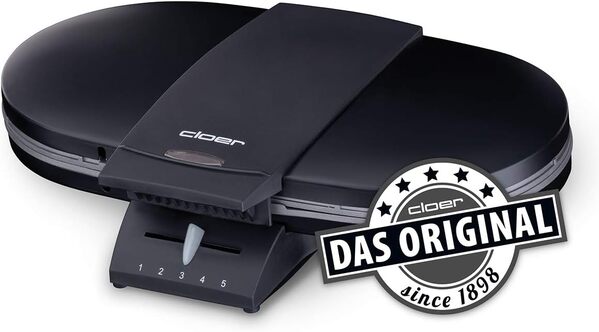 Cloer 1320 Doucle Gaufrier pour deux gaufres, 1200 W, taille des gaufres 15,5 cm chacune, lumière de cuisson, boîtier en métal mat, noir