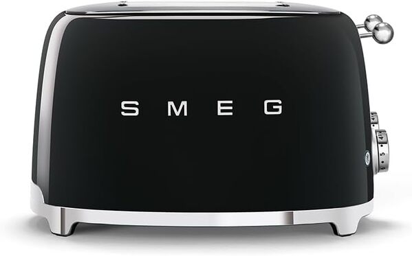 Smeg, Grille-pain 4 Tranches TSF03BLEU, 4 Fentes 36 mm, 6 Niveaux de Brunissage, Fonction Chauffage, Décongélation et Bagel, Éjection Automatique du Pain, 2 Ramasse Miettes, 2000 W, Noir