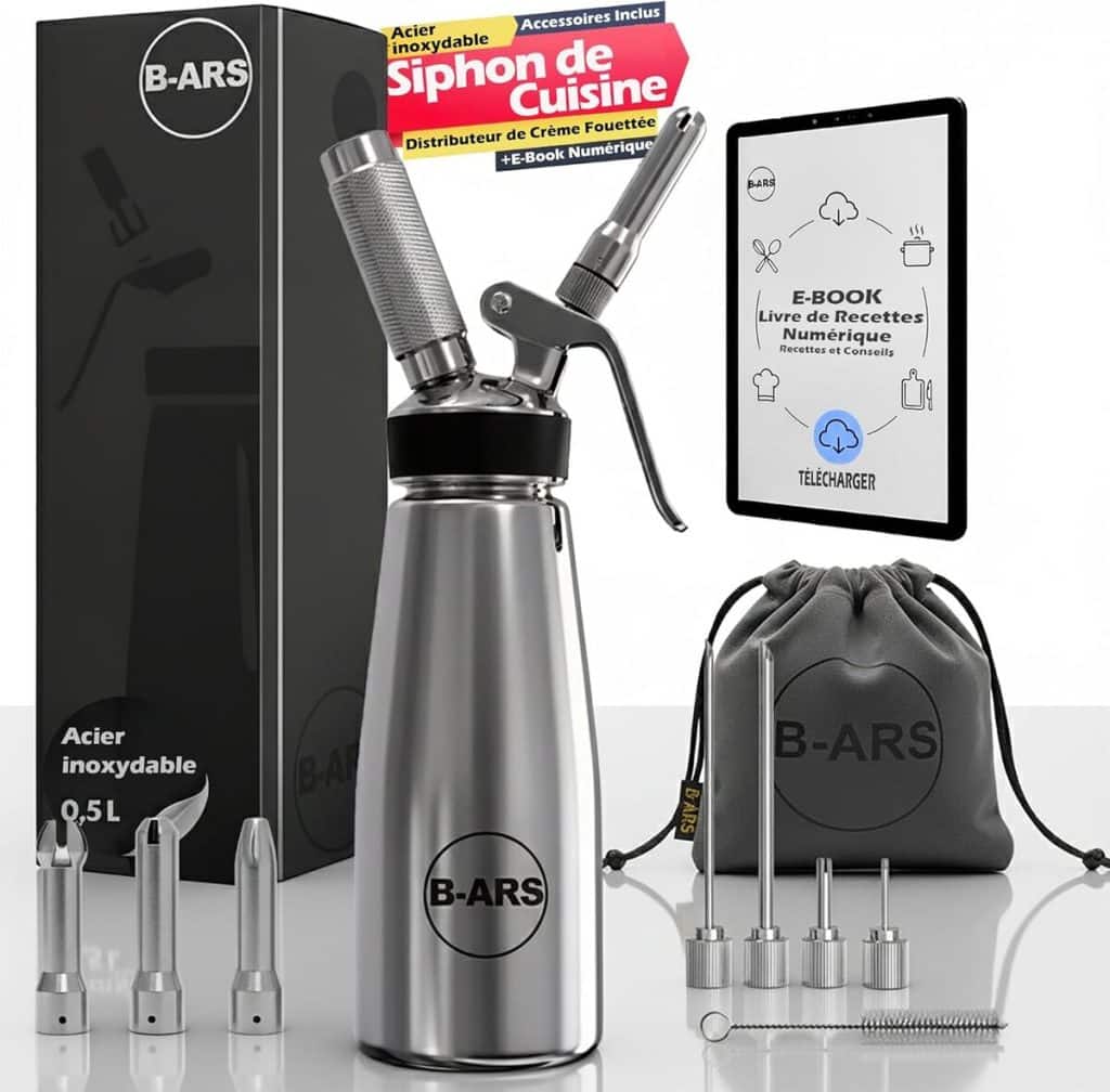 Revue du siphon chantilly inox 500 ml b-ARS avec buses et accessoires : test et avis