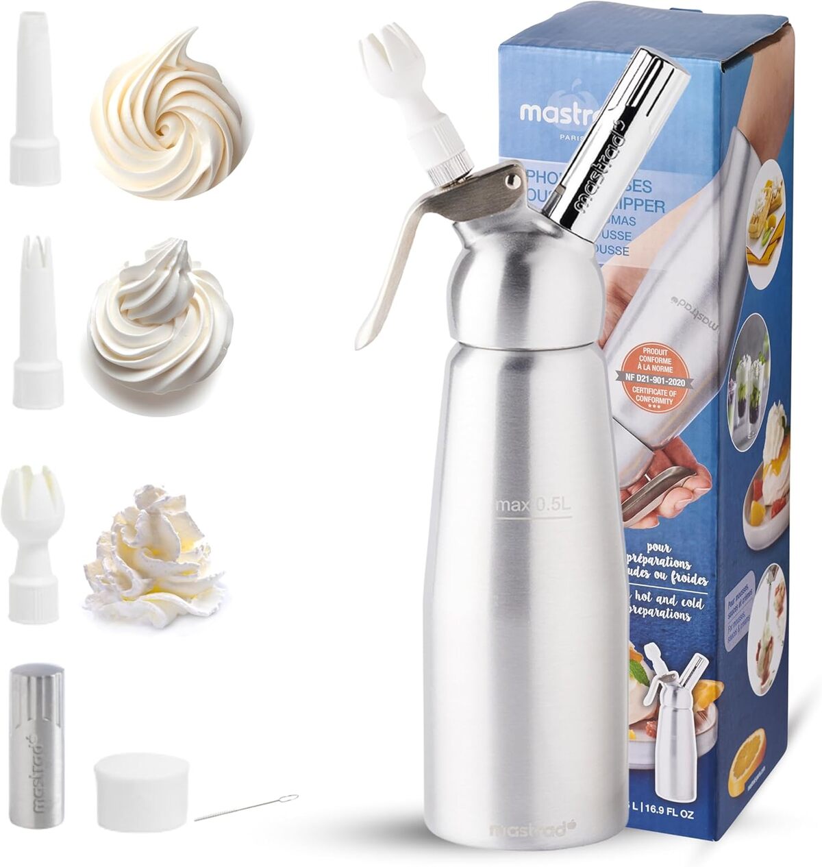 Test : siphon Mastrad 0, 5L aluminium anodisé - mousse et chantilly