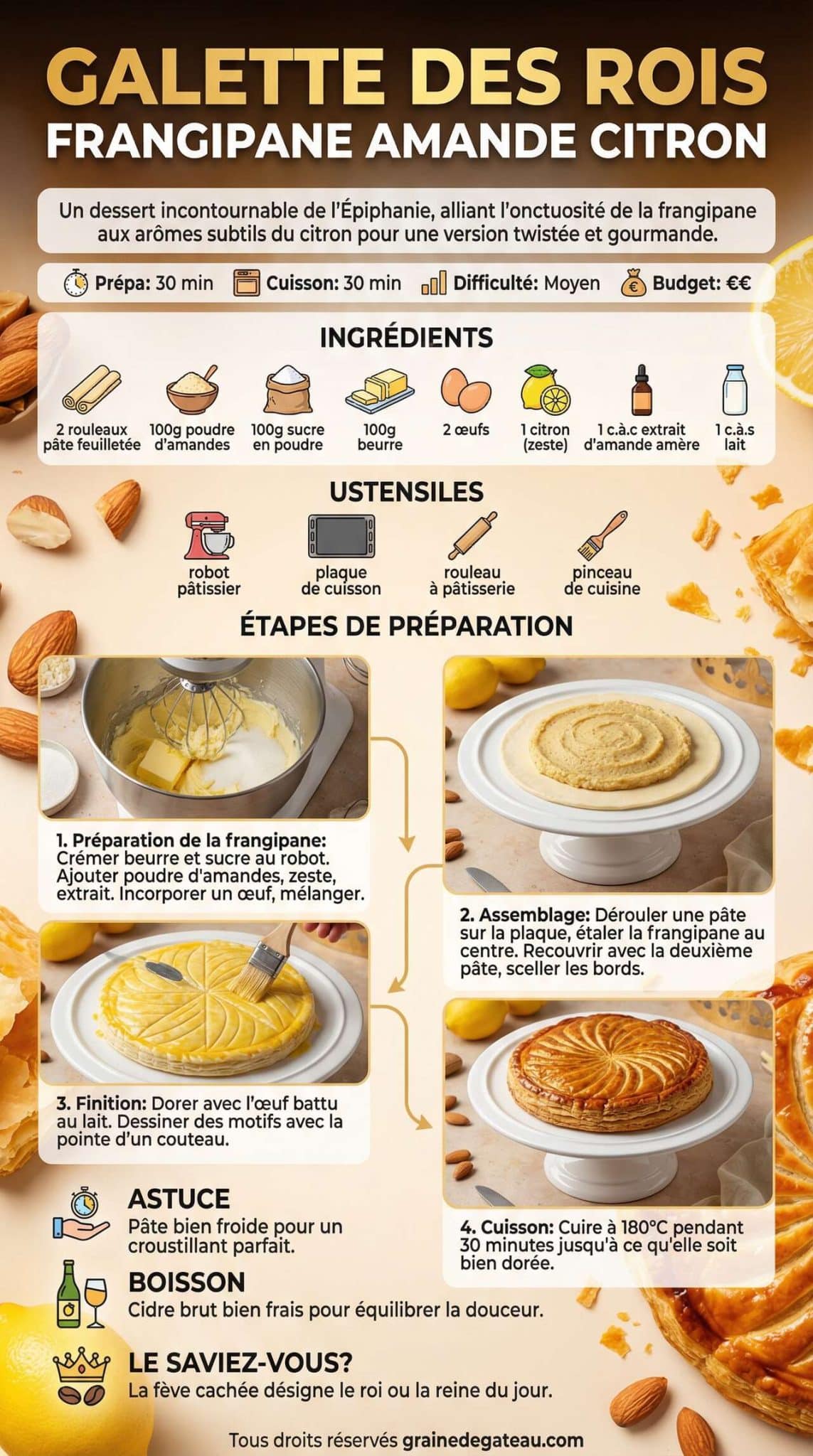 Fiche recette Recette Galette des Rois Frangipane Amande Citron