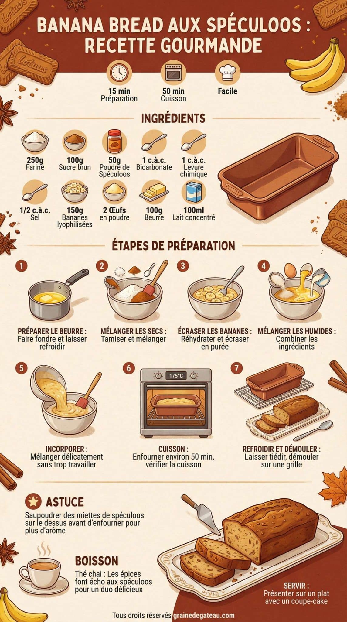 Fiche recette Banana Bread aux Sp&eacute;culoos : recette Gourmande