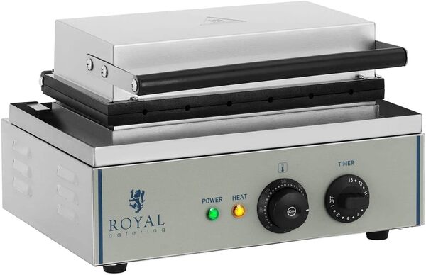 Royal Catering Gaufrier Machine à Gaufres à Epi RCWM-1500-S (29,5x38,3x42cm, 1.500 W, 6 bâtonnets, minuterie jusqu'à 15 min, plaque de cuisson en téflon et alu)