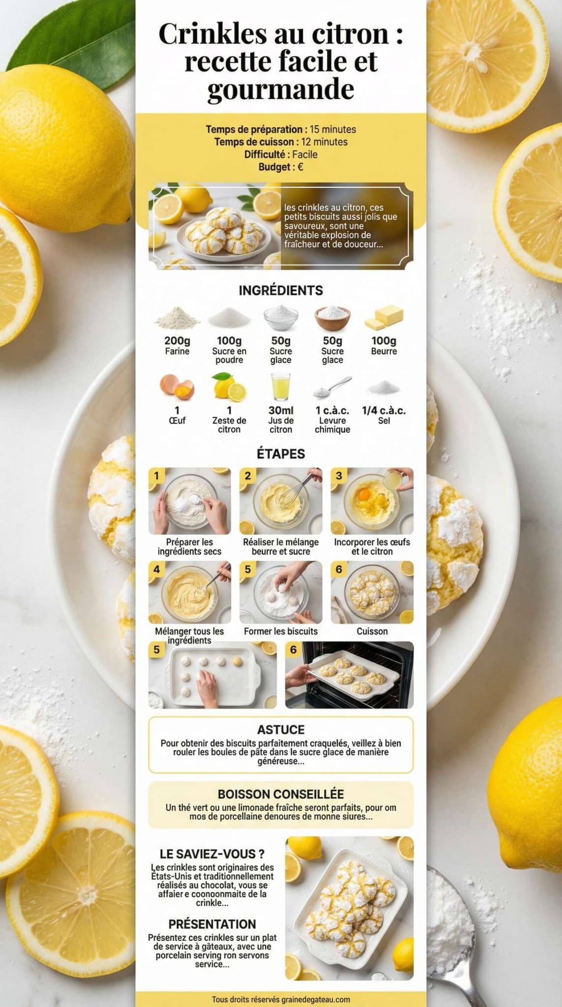 Fiche recette Crinkles au citron : recette facile et gourmande