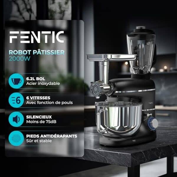 Découvrez notre test complet du robot pâtissier Fentic 6 en 1 : analyse de sa puissance de 2000W et de sa polyvalence pour des recettes réussies à chaque fois