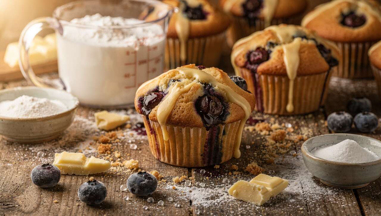 Muffins myrtilles et chocolat blanc : recette gourmande