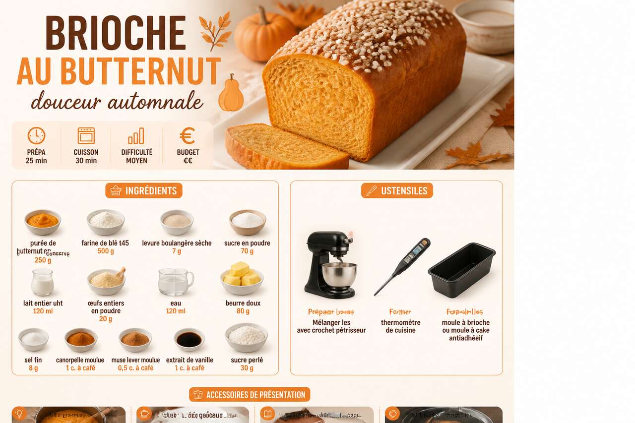 Fiche recette Recette de brioche au butternut : douceur automnale Fiche recette Recette de brioche au butternut : douceur automnale