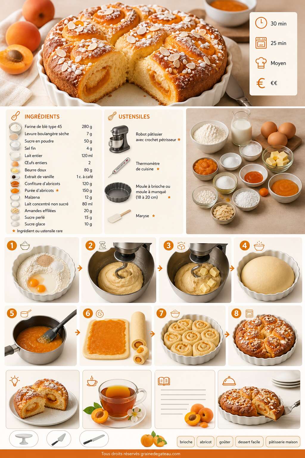 Fiche recette Brioche à la crème d'abricots : la recette gourmande Fiche recette Brioche à la crème d'abricots : la recette gourmande